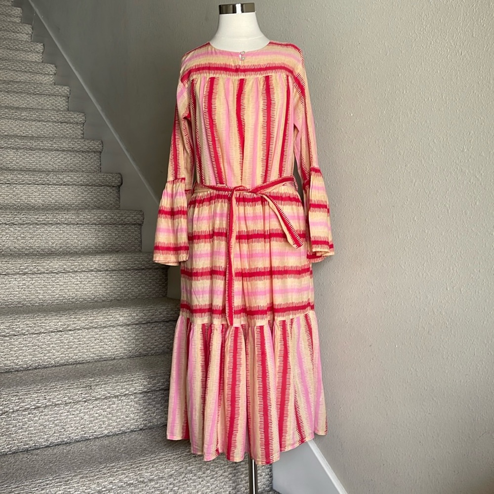 Cece Cabana S M/L Stripped Cotton Long-Sleeve Midi Dress